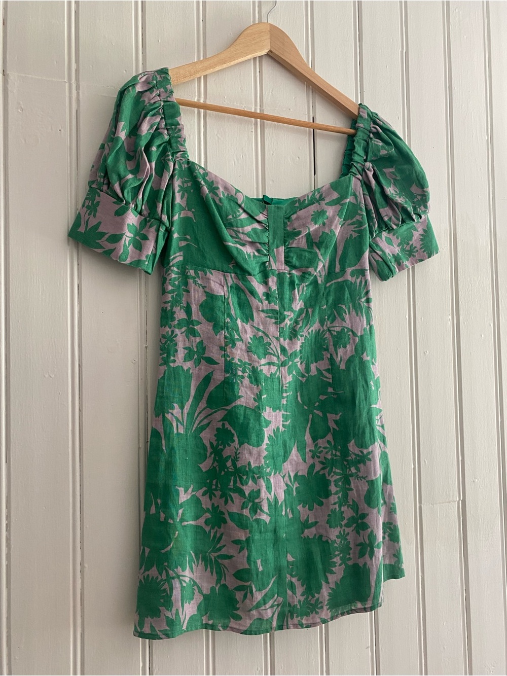 ALEXIS pilou printed green bontanical mini linen dress - Picture 2 of 11